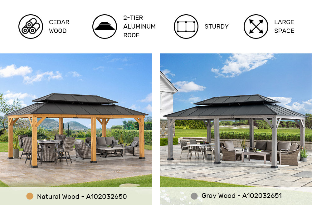 SUNJOY 12x20 Aluminum Hardtop Gazebo with Dual Rails and Ceiling Hook