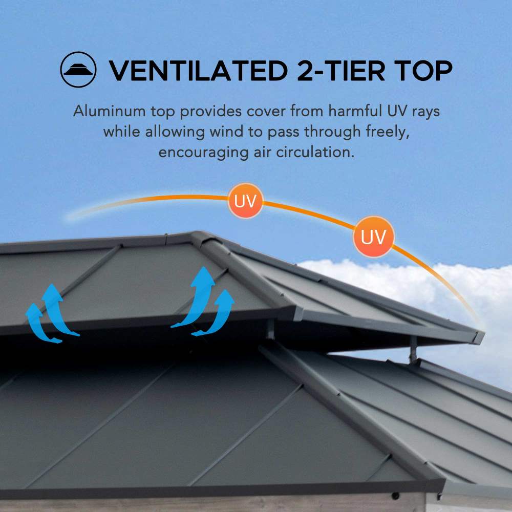 SUNJOY 12x20 Aluminum Hardtop Gazebo with Dual Rails and Ceiling Hook.