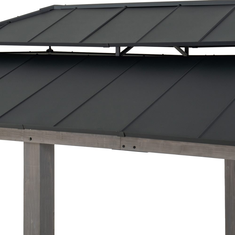 SUNJOY 12x20 Aluminum Hardtop Gazebo with Dual Rails and Ceiling Hook - Grey
