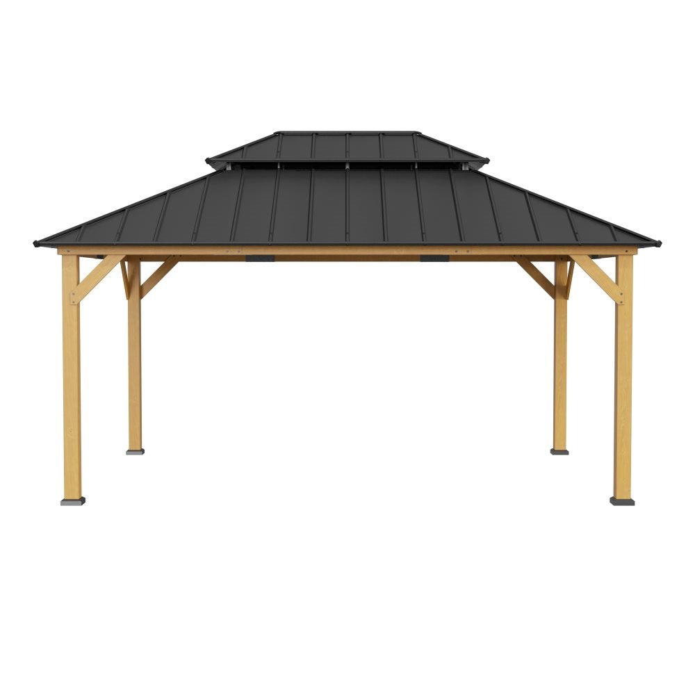 SUNJOY 12x16 Wooden Gazebo with 2-tier Metal Roof and Ceiling Hook.