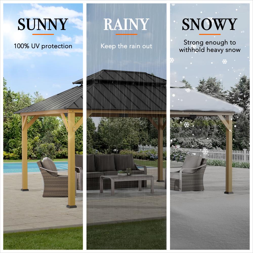 SUNJOY 12x16 Wooden Gazebo with 2-tier Metal Roof and Ceiling Hook.