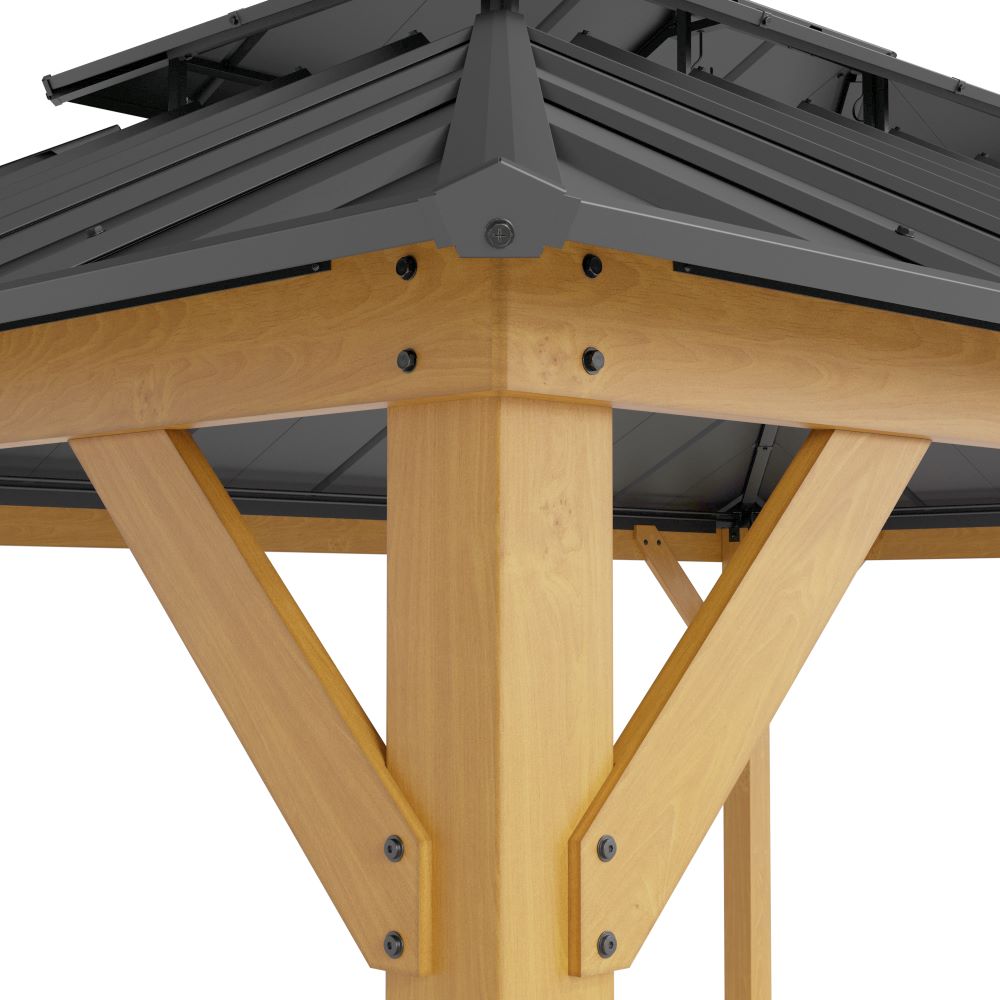 SUNJOY 12x16 Wooden Gazebo with 2-tier Metal Roof and Ceiling Hook - Natural Cedar