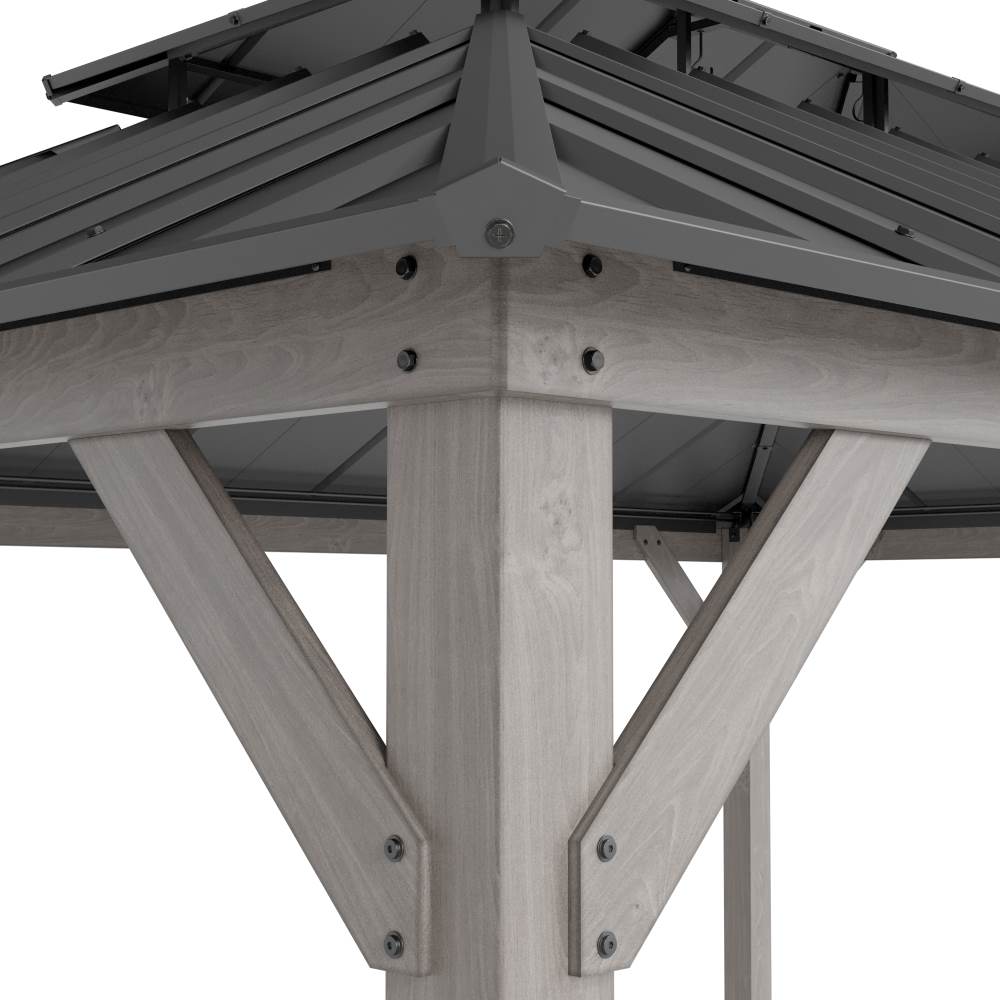 SUNJOY 12x16 Wooden Gazebo with 2-tier Metal Roof and Ceiling Hook - Driftwood Cedar