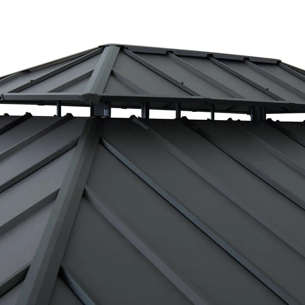 SUNJOY 12x16 Wooden Gazebo with 2-tier Metal Roof and Ceiling Hook - Driftwood Cedar