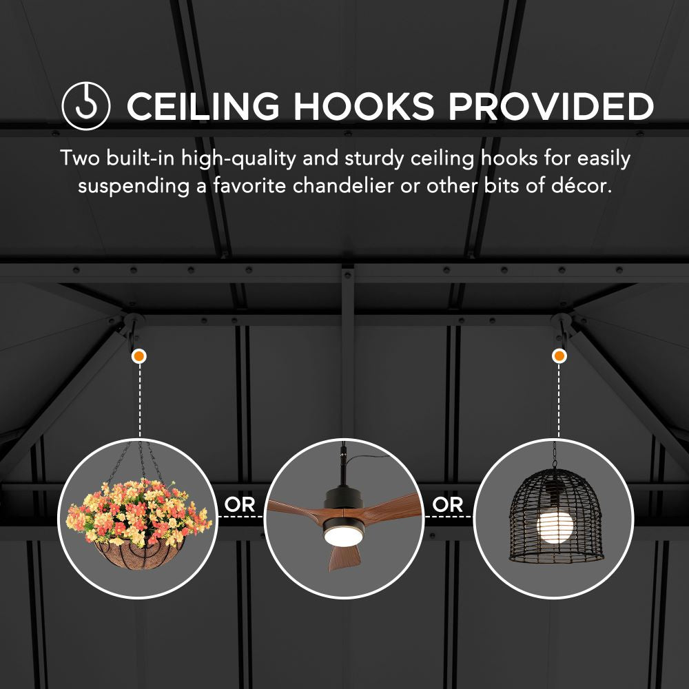 SUNJOY 12x16 Wooden Gazebo with 2-tier Metal Roof and Ceiling Hook.