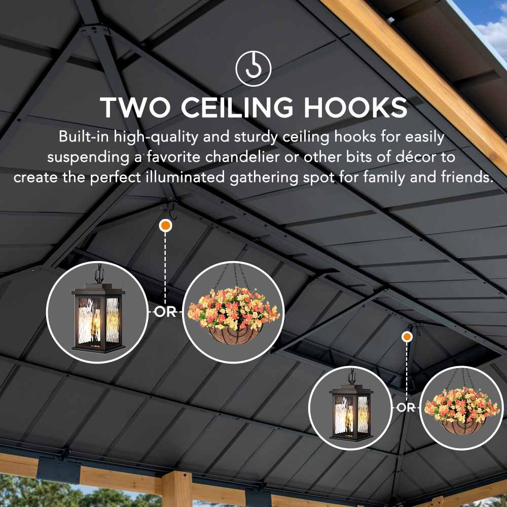 SUNJOY 12x20 Cedar Hardtop Gazebo with 2 Ceiling Hooks.