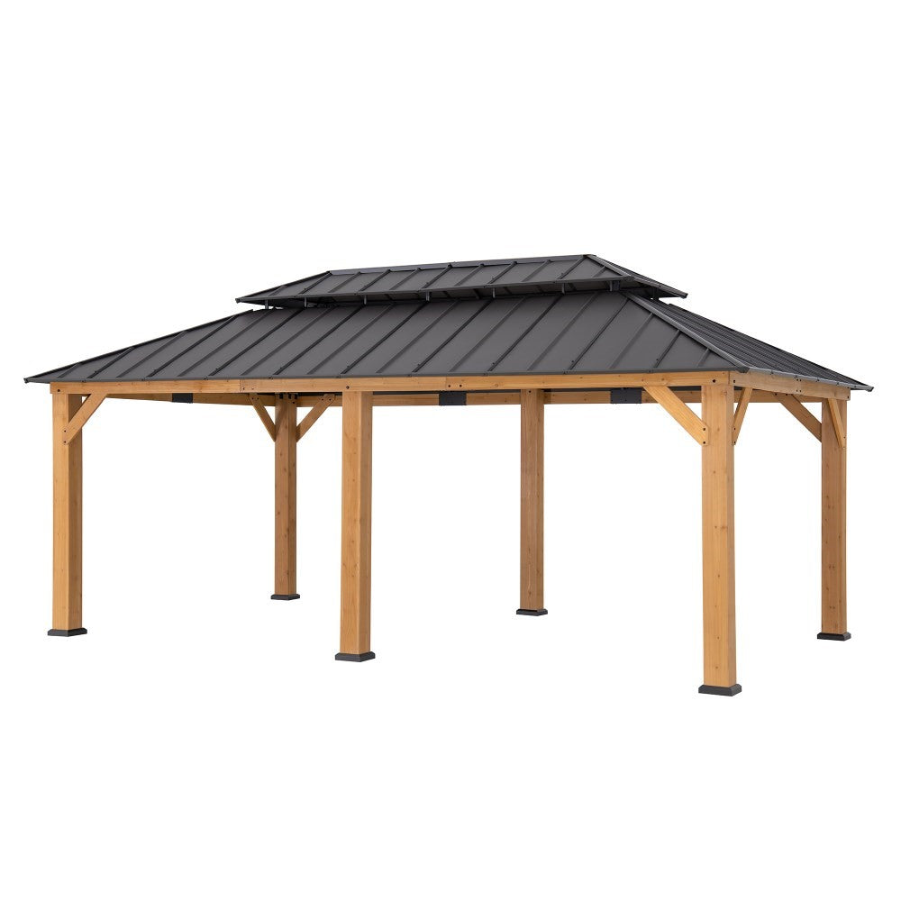 SUNJOY 12x20 Cedar Hardtop Gazebo with 2 Ceiling Hooks - Upgrade Natural Cedar.