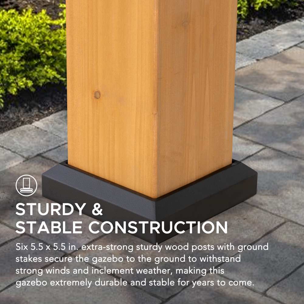 SUNJOY 12x20 Cedar Hardtop Gazebo with 2 Ceiling Hooks.