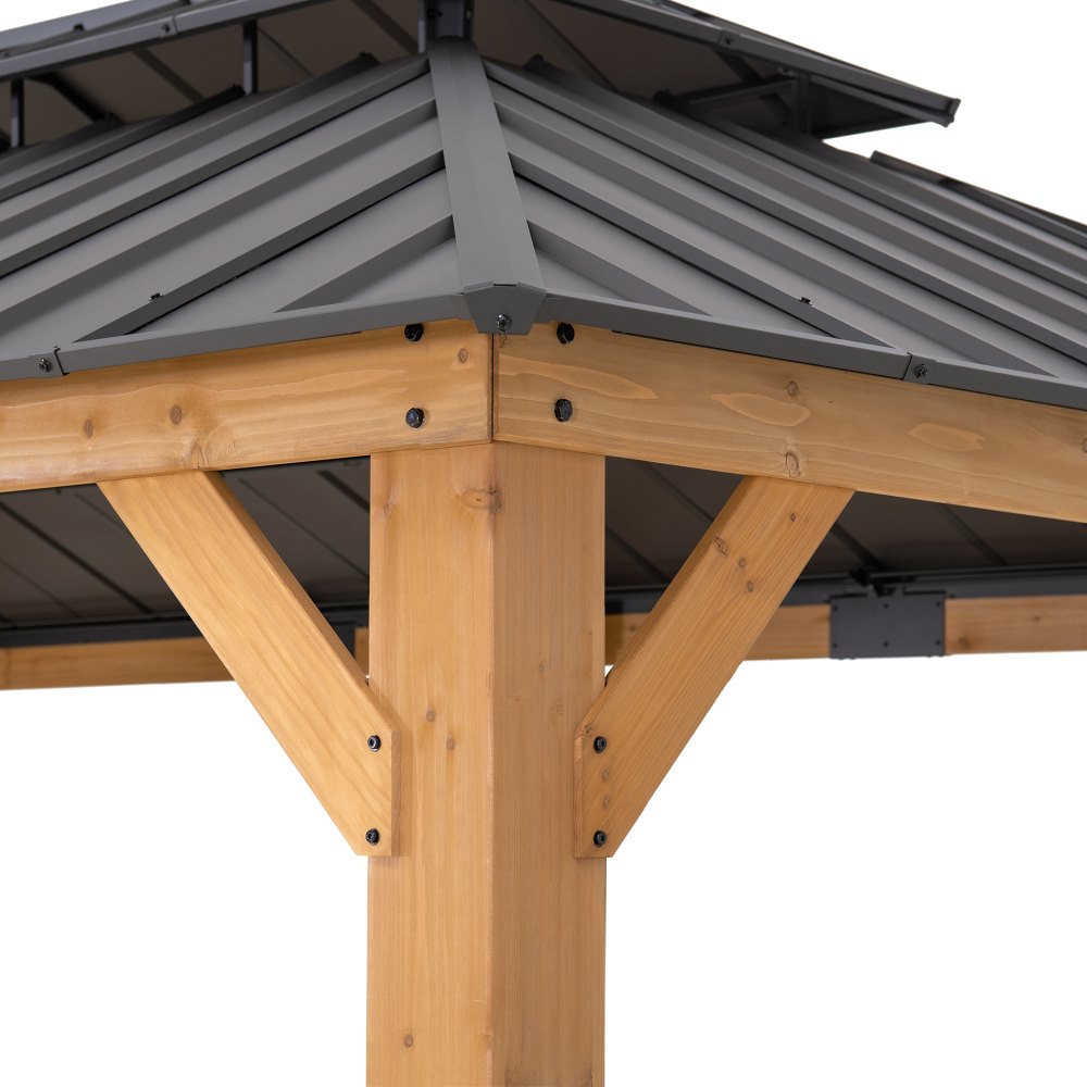 SUNJOY 12x20 Cedar Hardtop Gazebo with 2 Ceiling Hooks