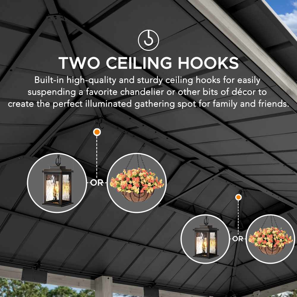 SUNJOY 12x20 Cedar Hardtop Gazebo with 2 Ceiling Hooks.