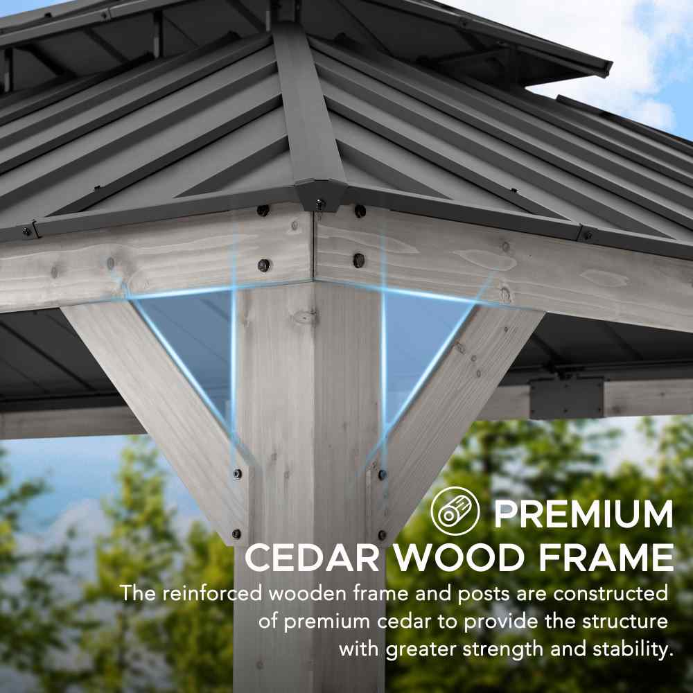 SUNJOY 12x20 Cedar Hardtop Gazebo with 2 Ceiling Hooks.