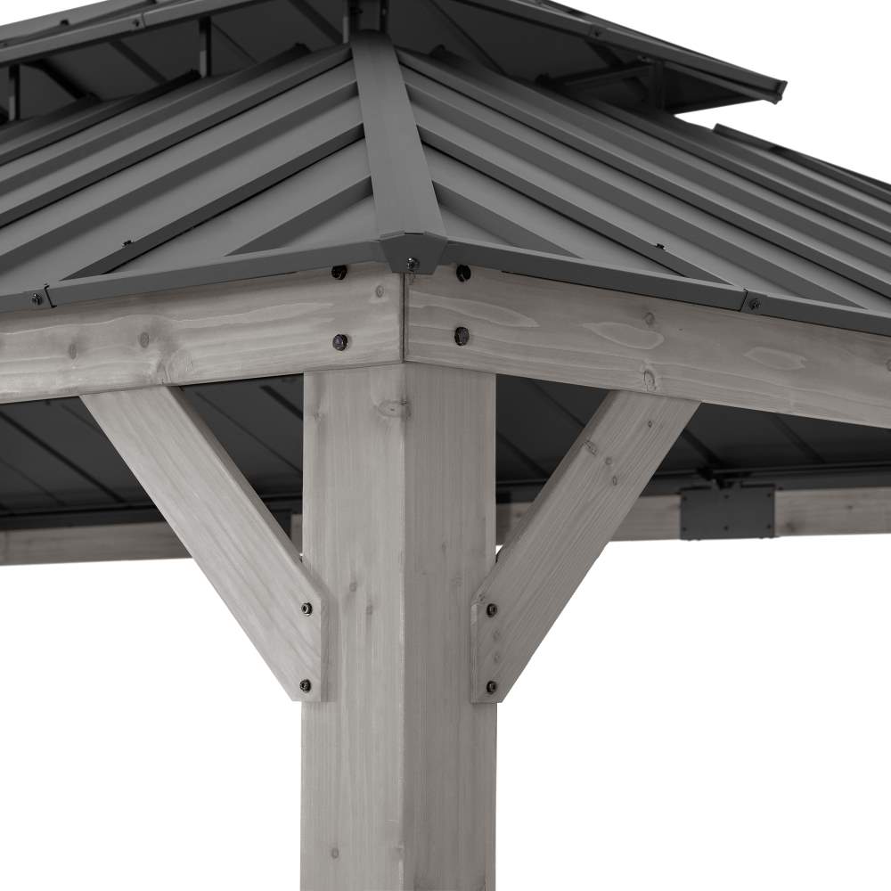 SUNJOY 12x20 Cedar Hardtop Gazebo with 2 Ceiling Hooks - Grey