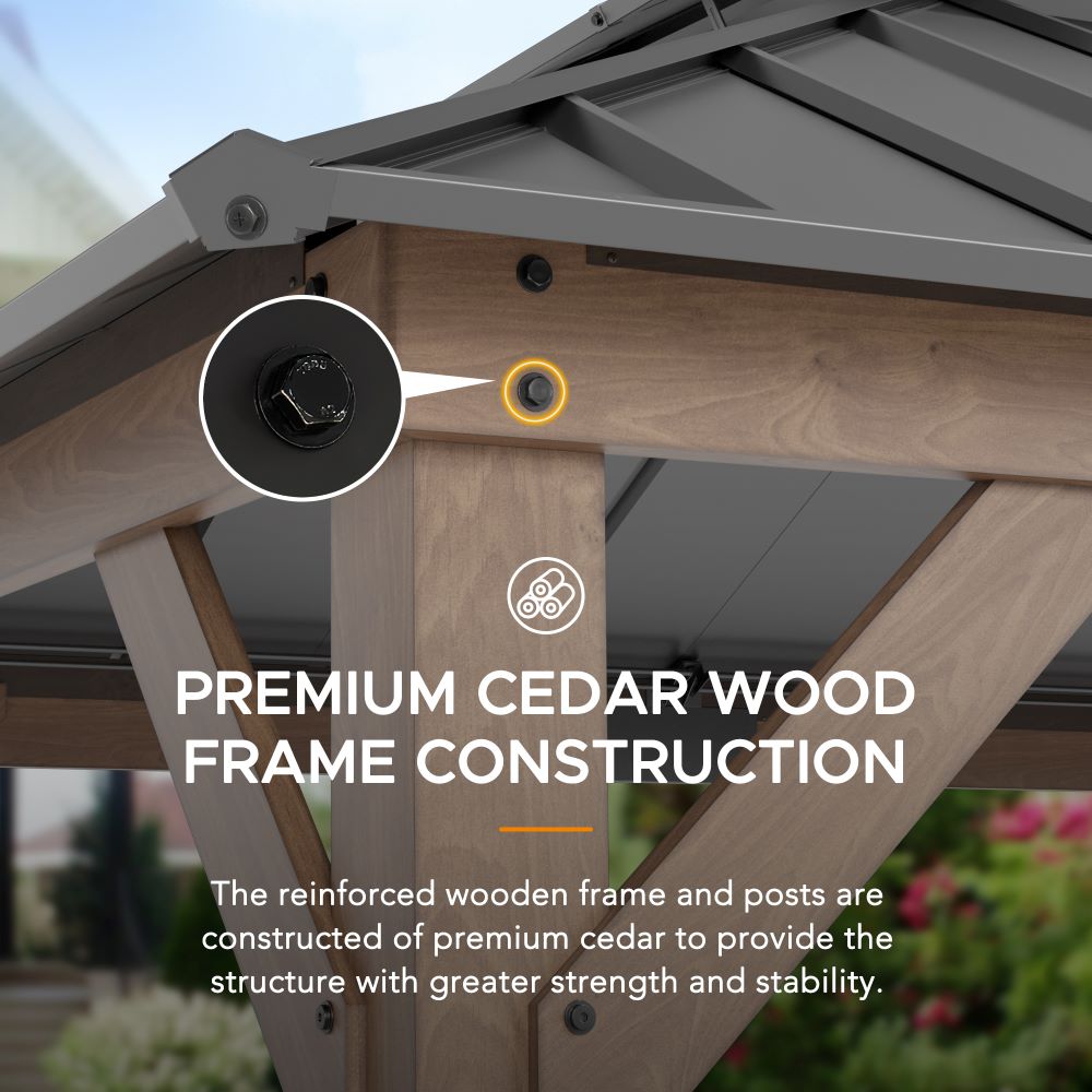 SUNJOY 10x12 Wood Gazebo with 2-tier Metal Roof and Ceiling Hook.