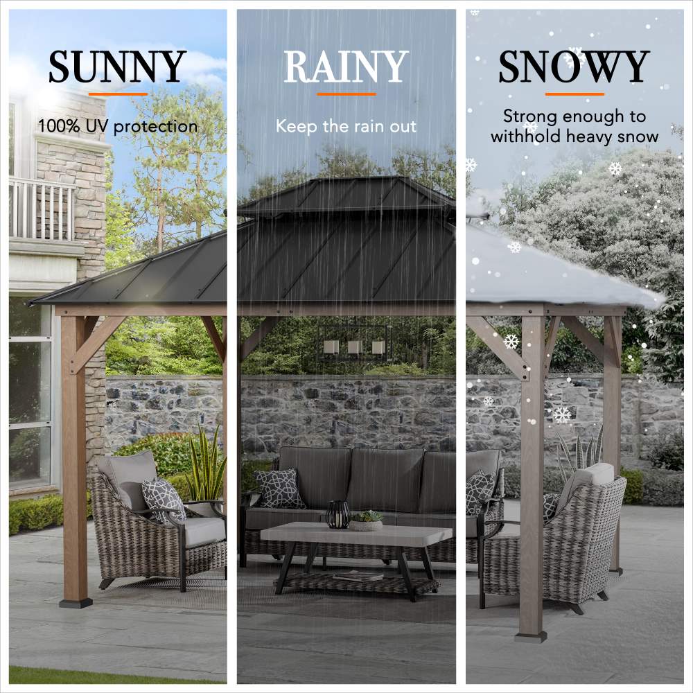 SUNJOY 10x12 Wood Gazebo with 2-tier Metal Roof and Ceiling Hook.