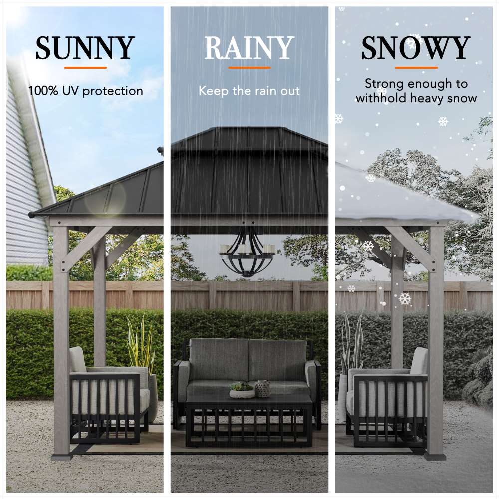 SUNJOY 10x12 Wood Gazebo with 2-tier Metal Roof and Ceiling Hook.