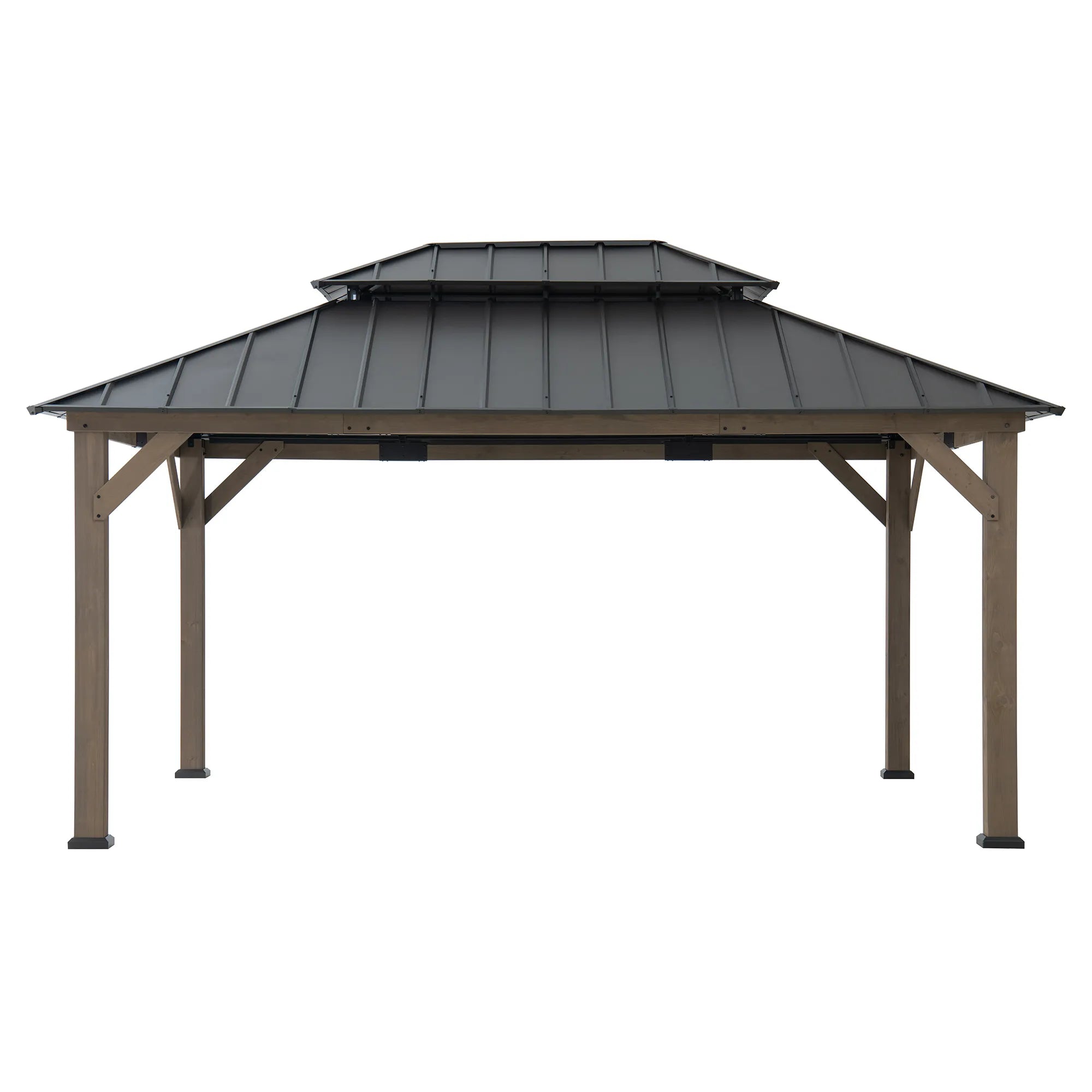 Cedar Frame Gazebo with Steel Roof, Netting and Ceiling Hook, 12x16 - Weathered Cedar