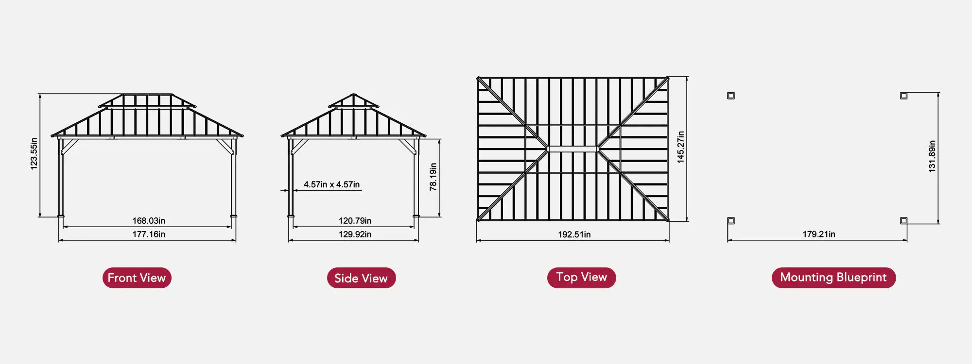 SUNJOY 12x16 Cedar Frame Gazebo with Steel Roof, Netting and Ceiling Hook - Weathered Cedar