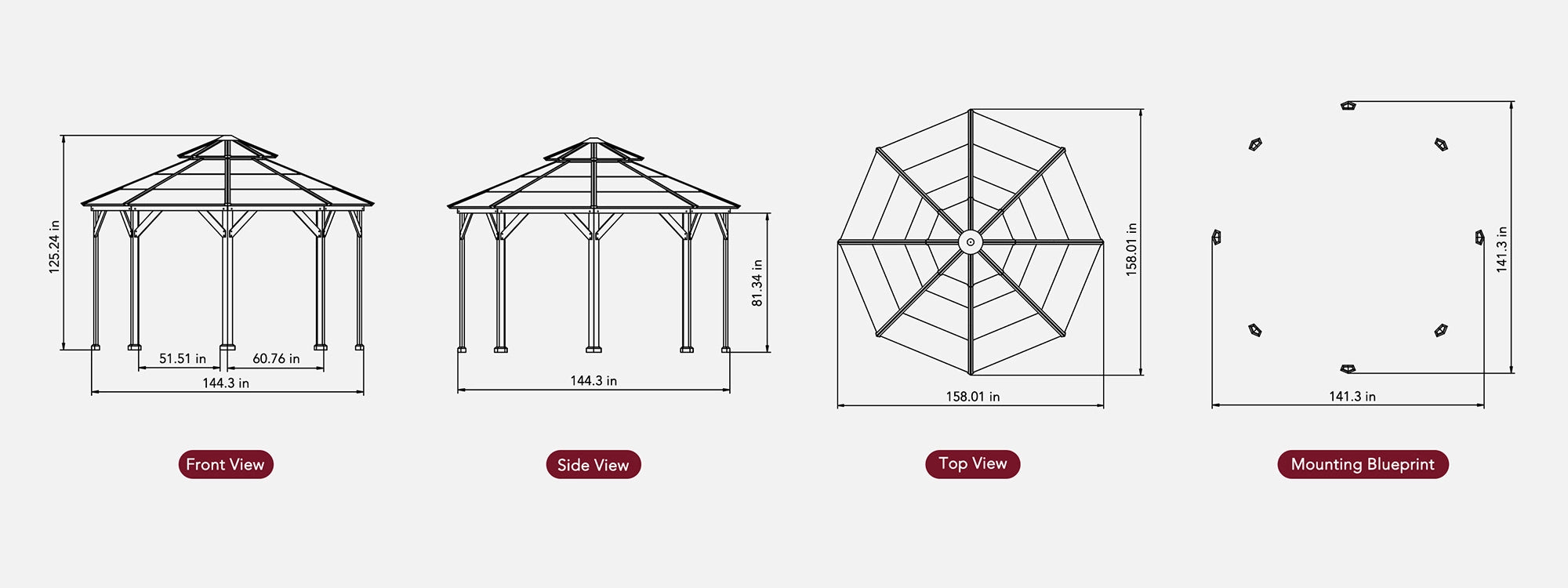 SUNJOY 12x16 Cedar Frame Gazebo with Steel Roof, Netting and Ceiling Hook - Weathered Cedar