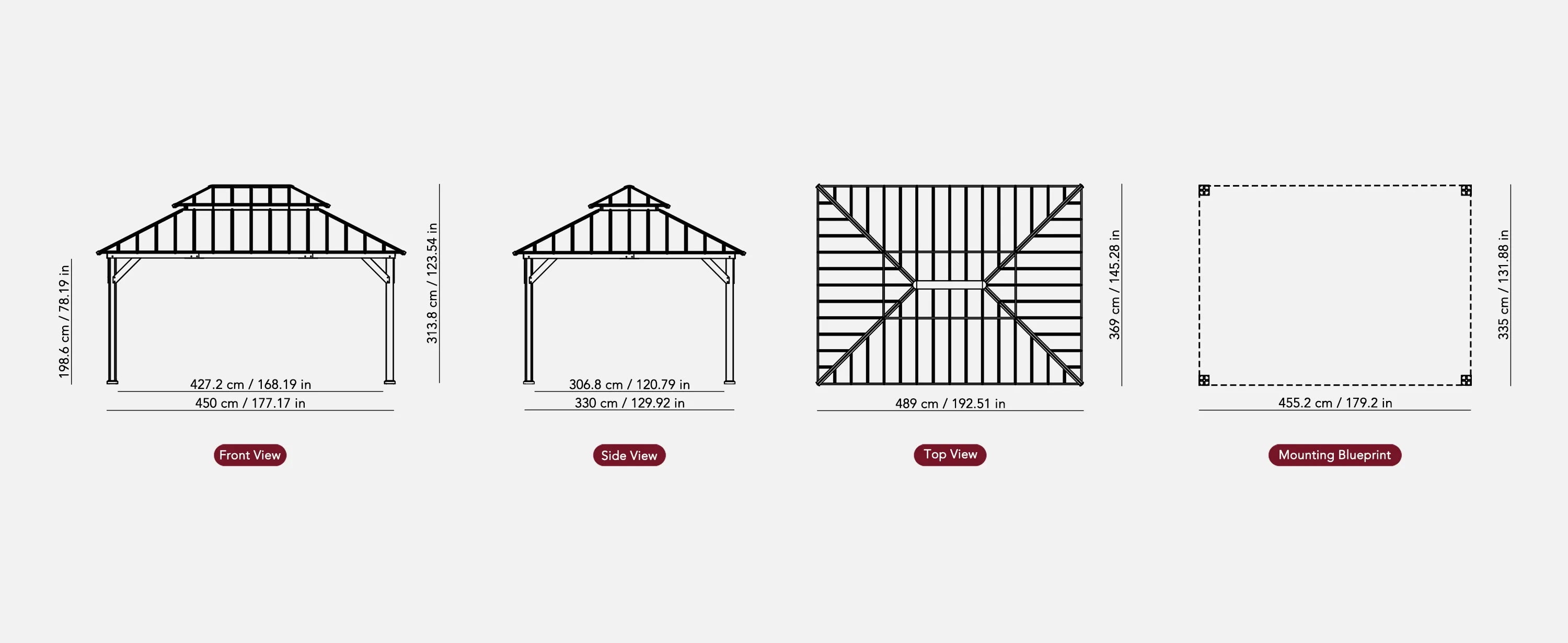 SUNJOY 12x16 Cedar Frame Gazebo with Steel Roof, Netting and Ceiling Hook - Weathered Cedar
