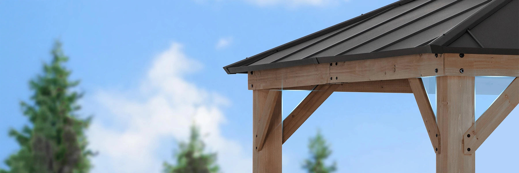 SUNJOY 12x16 Cedar Frame Gazebo with Steel Roof, Netting and Ceiling Hook - Weathered Cedar