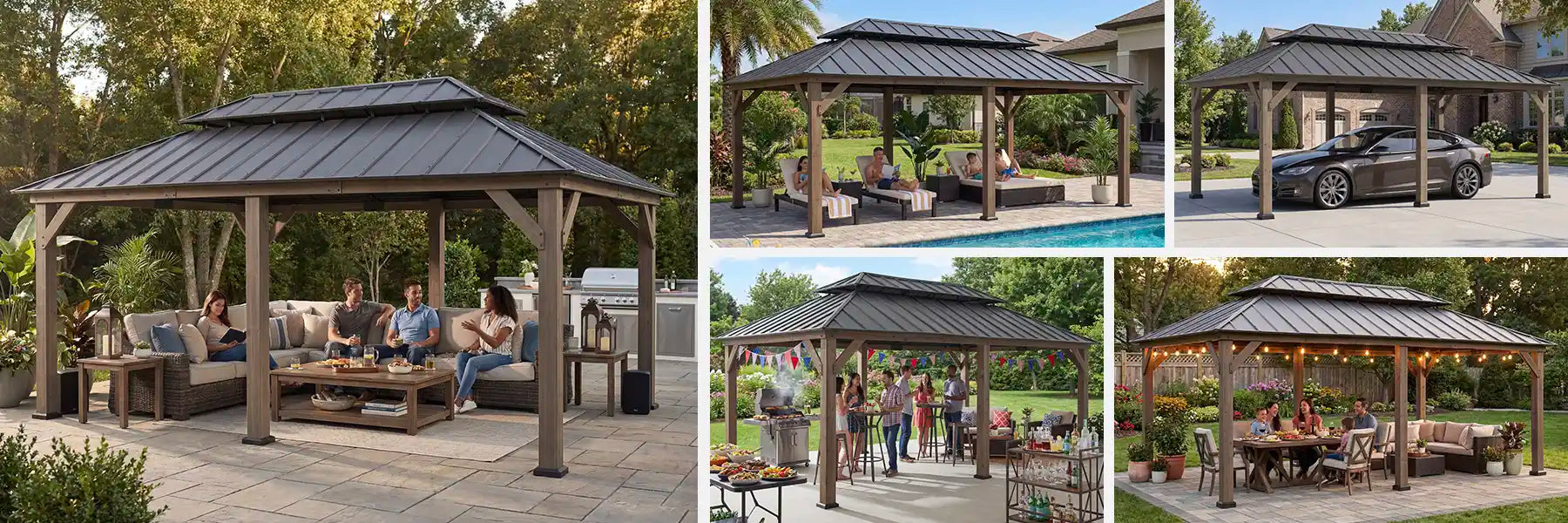 SUNJOY 12x20 Patio Wooden Gazebo with Ceiling Hooks - Weathered Cedar