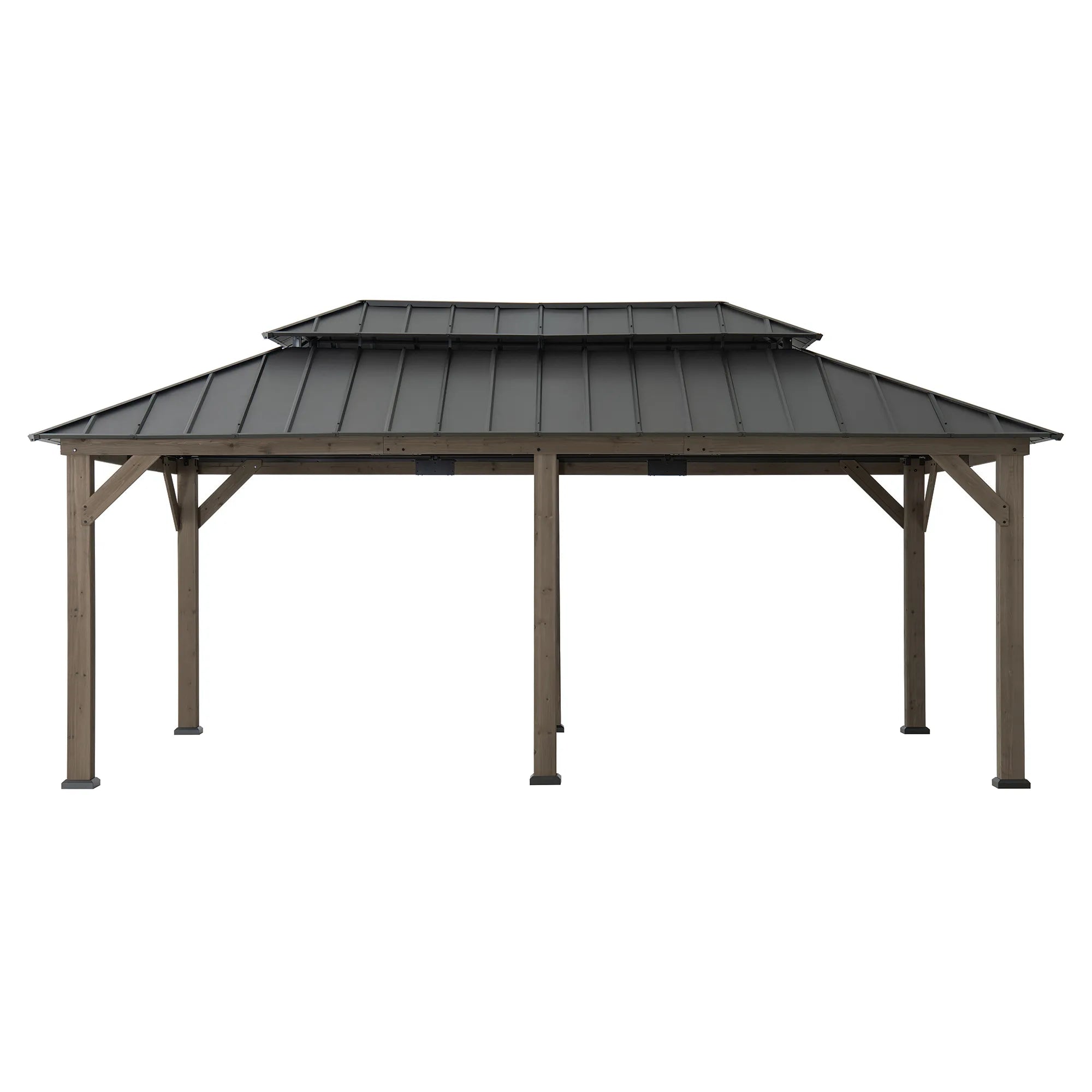 SUNJOY 12x20 Patio Wooden Gazebo with Ceiling Hooks - Weathered Cedar