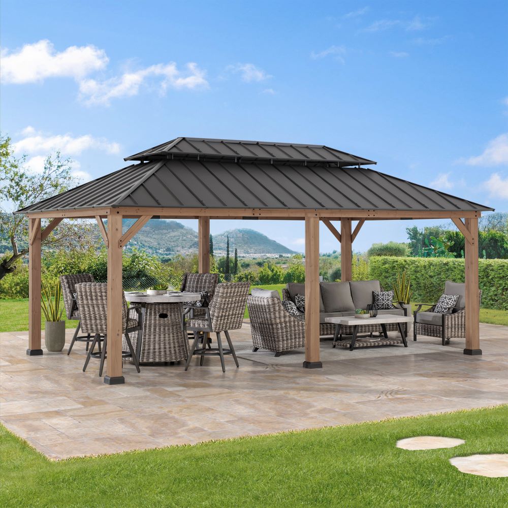 SUNJOY 12x20 Patio Wooden Gazebo with Ceiling Hooks