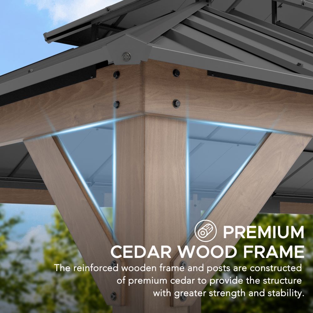 SUNJOY 12x20 Patio Wooden Gazebo with Ceiling Hooks