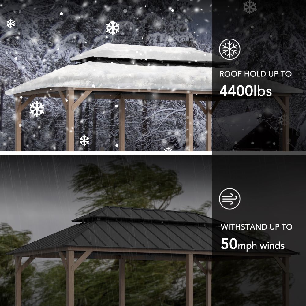 SUNJOY 12x20 Patio Wooden Gazebo with Ceiling Hooks - Weathered Cedar