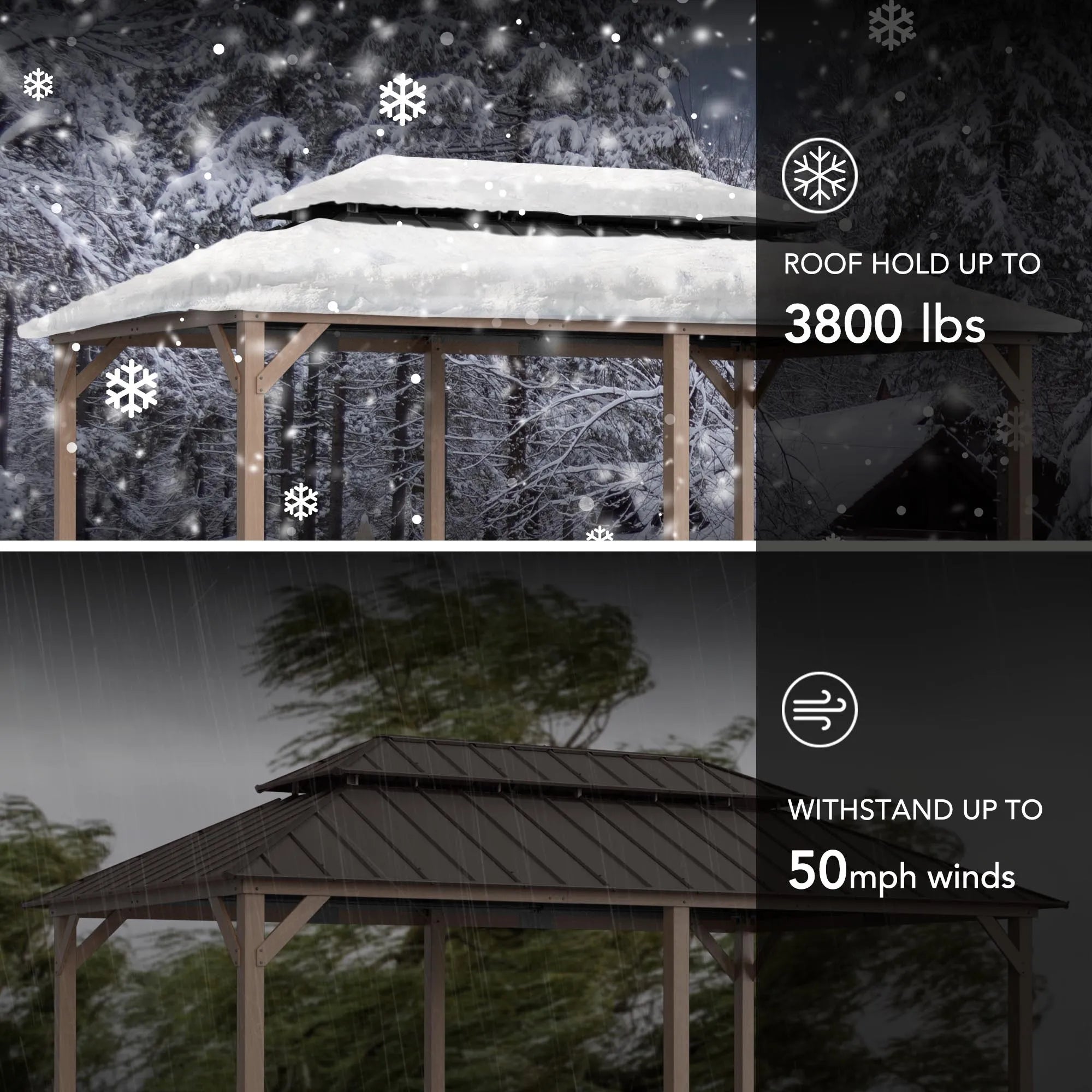 SUNJOY 12x20 Patio Wooden Gazebo with Ceiling Hooks - Weathered Cedar