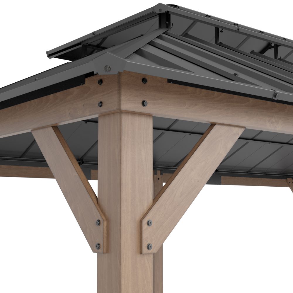 SUNJOY 12x20 Patio Wooden Gazebo with Ceiling Hooks - Brown