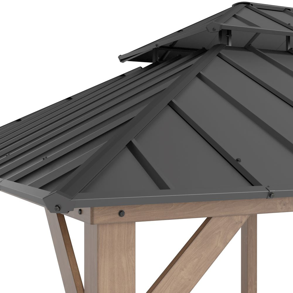 SUNJOY 12x20 Patio Wooden Gazebo with Ceiling Hooks - Brown
