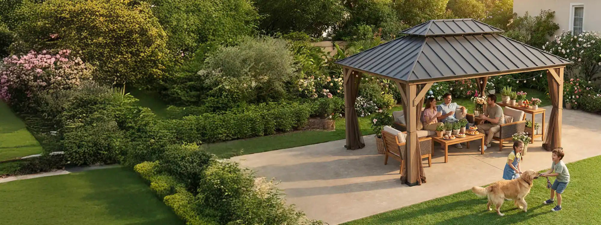 SUNJOY 12x16 Patio Cedar Wood Gazebo with Galvanized Steel Roof & Mosquito Netting