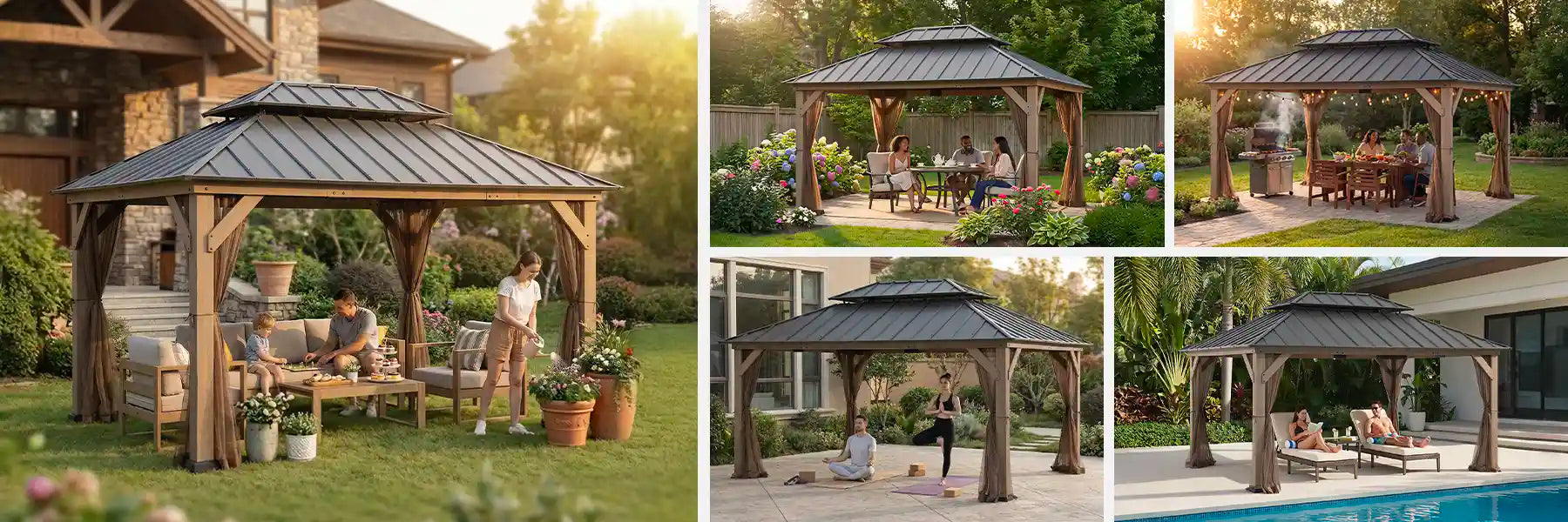 SUNJOY 12x16 Patio Cedar Wood Gazebo with Galvanized Steel Roof & Mosquito Netting