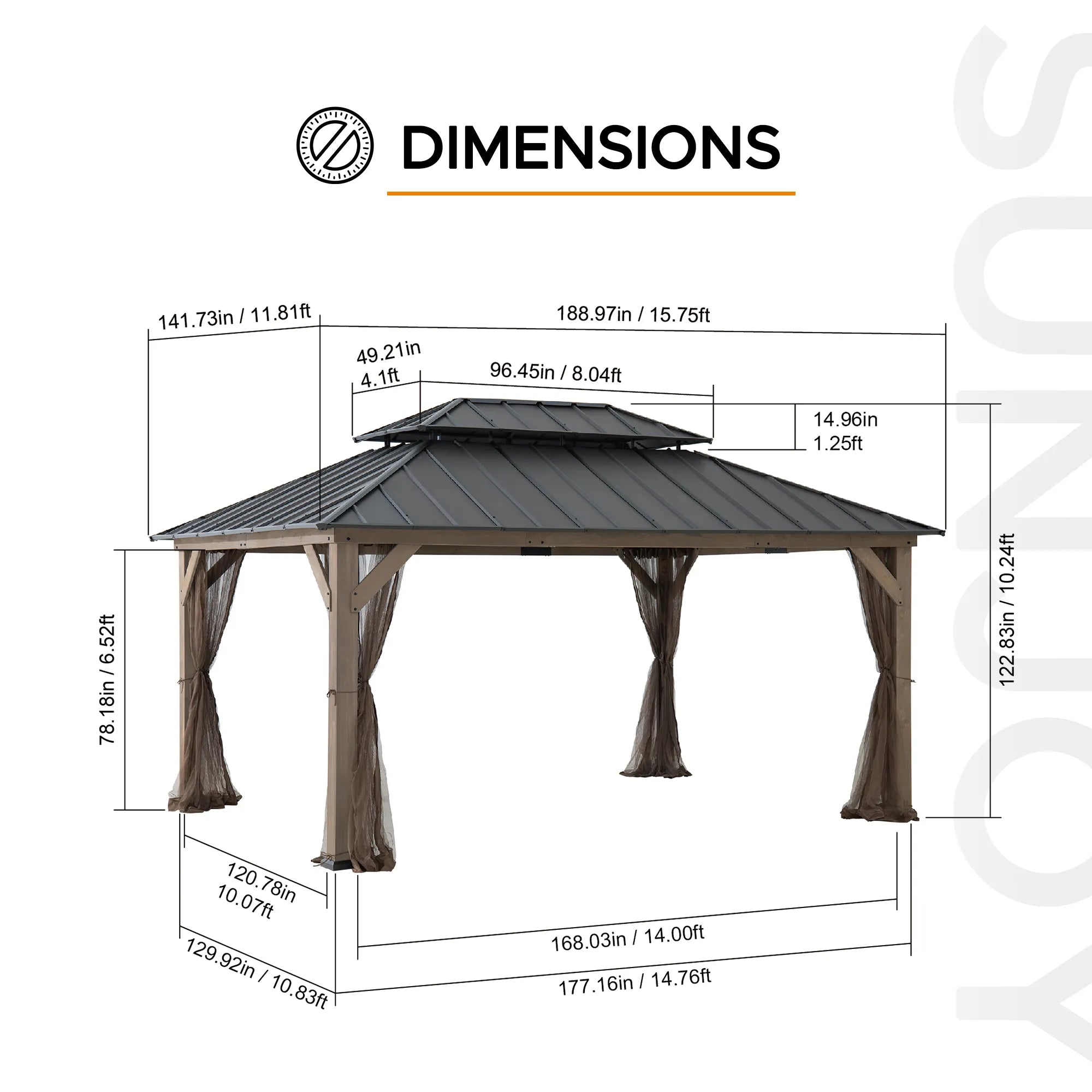 SUNJOY 12x16 Patio Cedar Wood Gazebo with Galvanized Steel Roof & Mosquito Netting