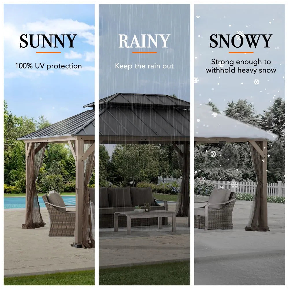 SUNJOY 12x16 Patio Cedar Wood Gazebo with Galvanized Steel Roof & Mosquito Netting