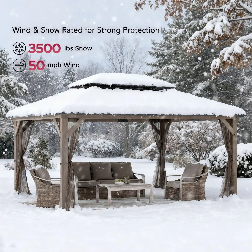 SUNJOY 12x16 Patio Cedar Wood Gazebo with Galvanized Steel Roof & Mosquito Netting