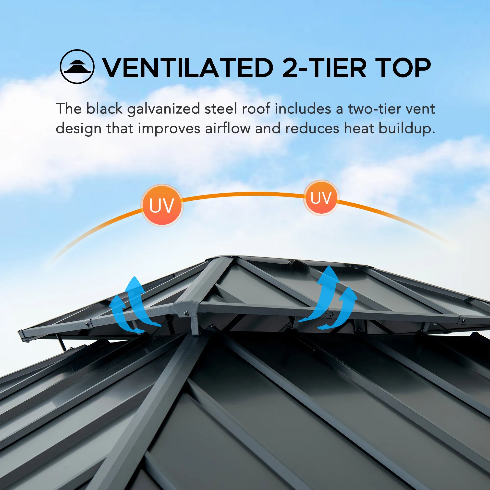 SUNJOY 10x12 Cedar Wood Gazebo with Galvanized Steel Roof, LED String Lights & Mosquito Netting - Black