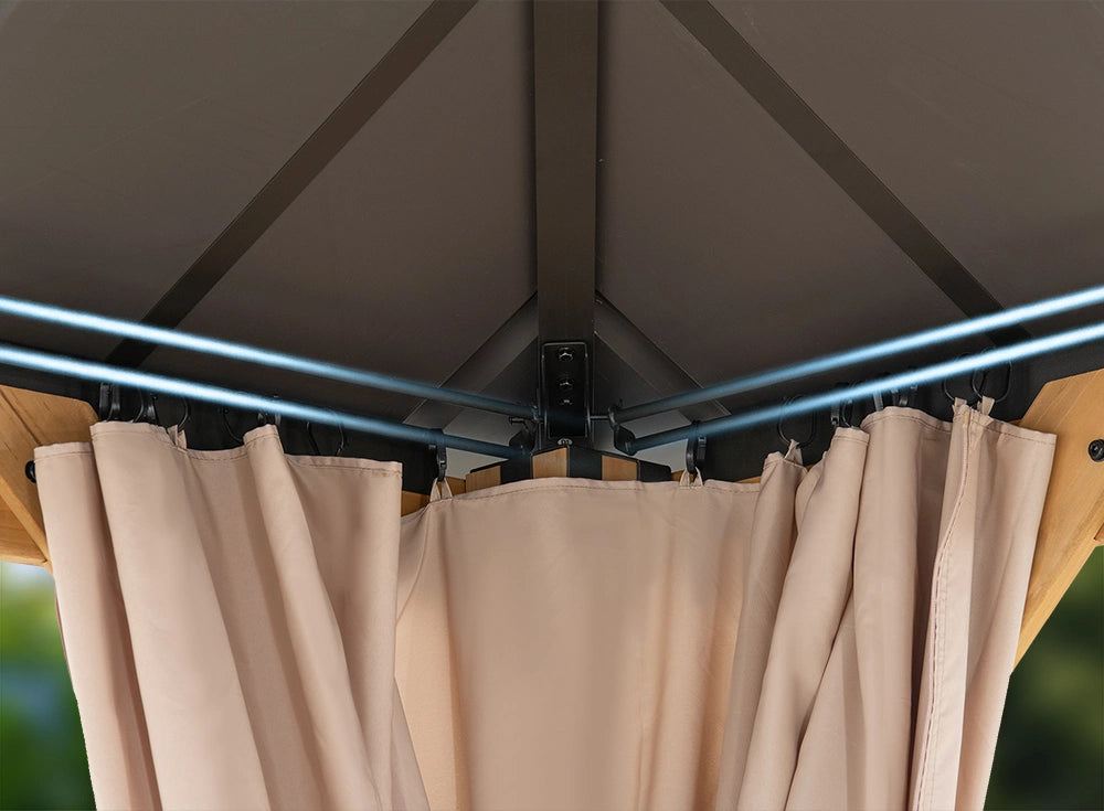 SUNJOY 12x20 Cedar Frame Gazebo with Galvanized Steel Roof and Curtains