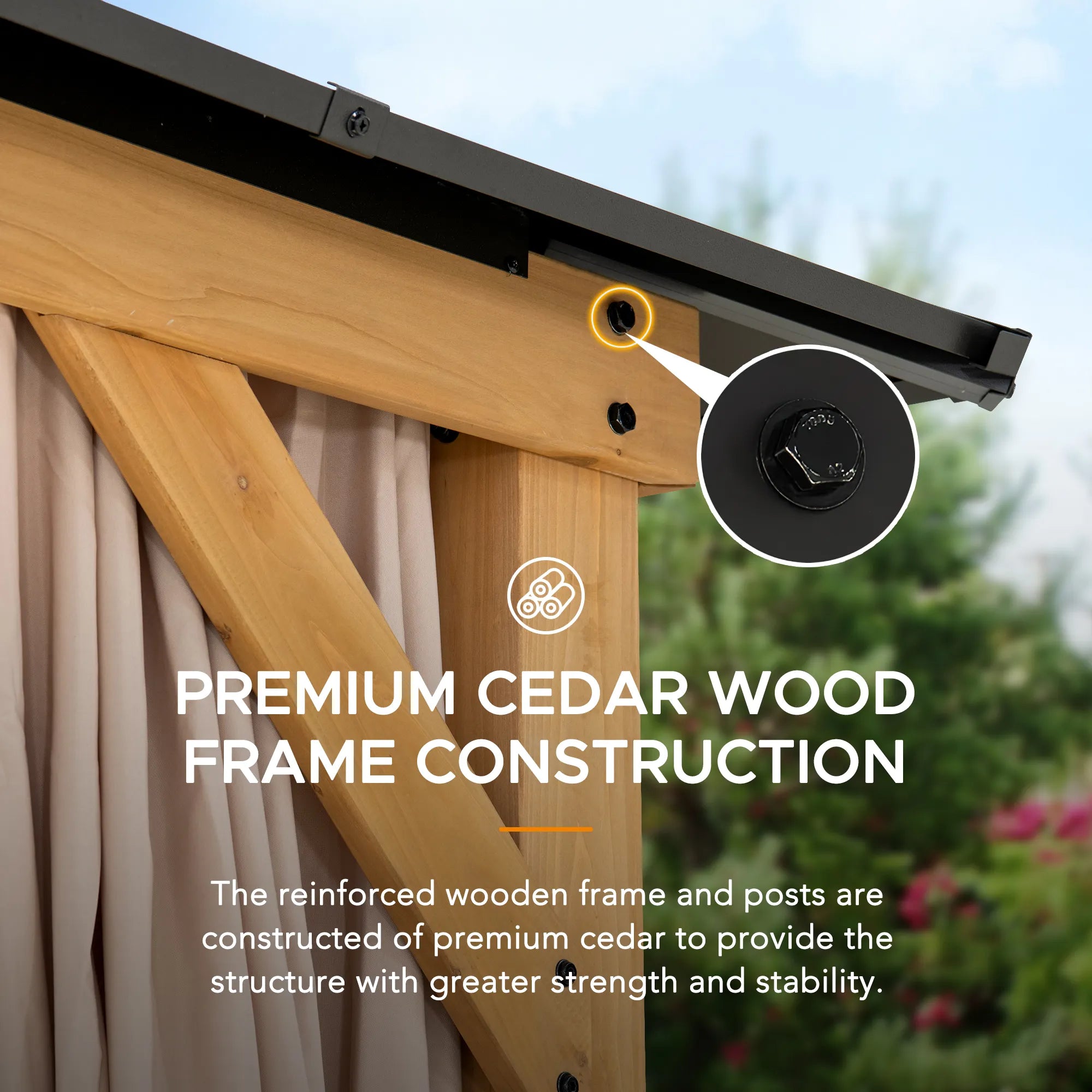 SUNJOY 12x20 Cedar Frame Gazebo with Galvanized Steel Roof and Curtains