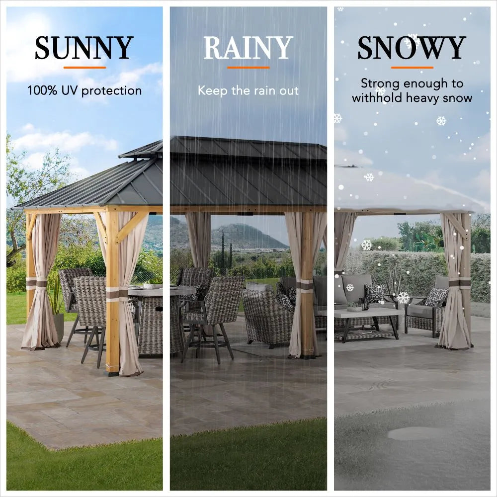 SUNJOY 12x20 Cedar Frame Gazebo with Galvanized Steel Roof and Curtains