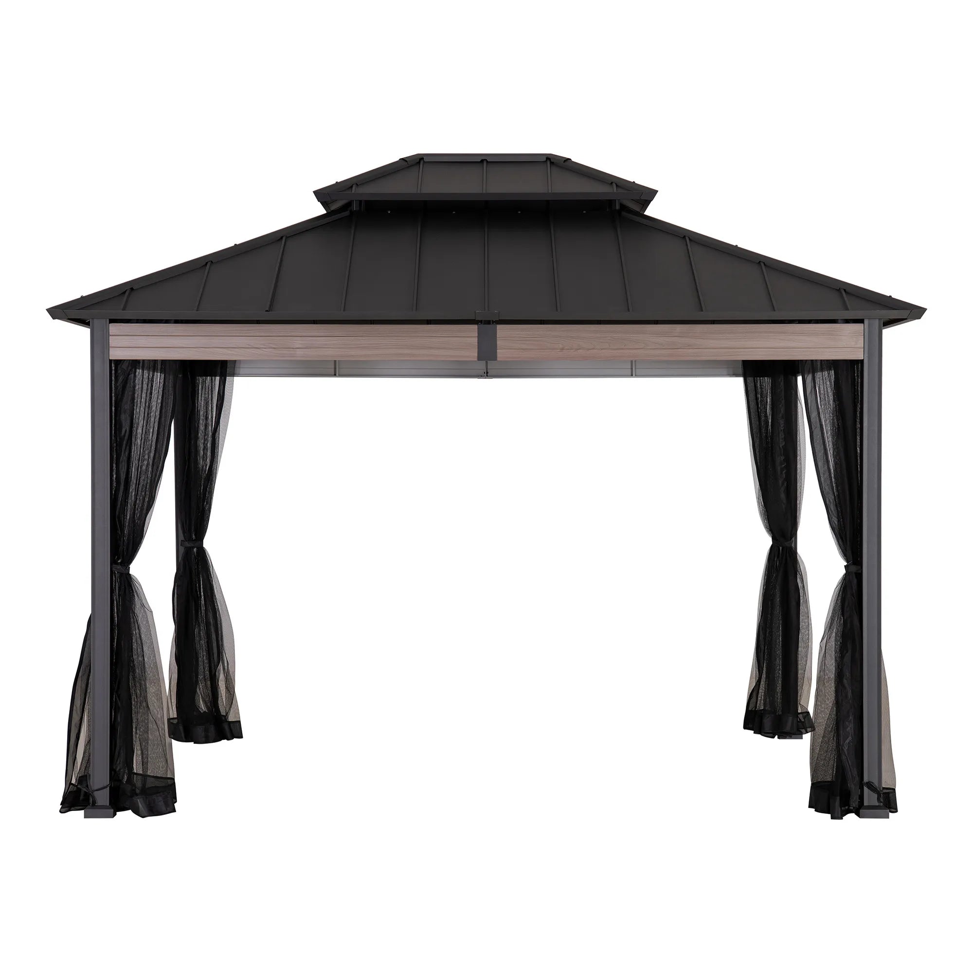 SUNJOY 10x12 Heavy-Duty Hardtop Gazebo with Mosquito Netting & Wood-Look Beams