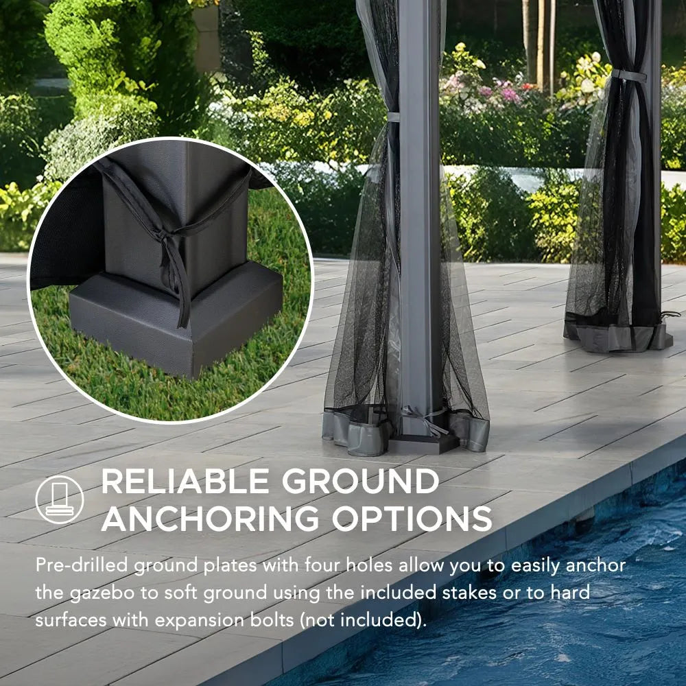 SUNJOY 10x12 Heavy-Duty Hardtop Gazebo with Mosquito Netting & Wood-Look Beams