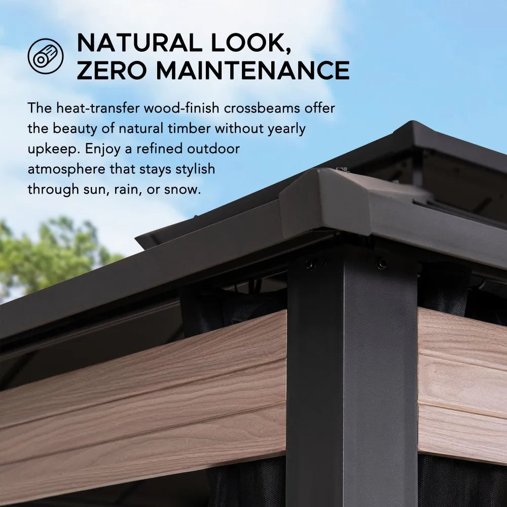 SUNJOY 10x12 Heavy-Duty Hardtop Gazebo with Mosquito Netting & Wood-Look Beams