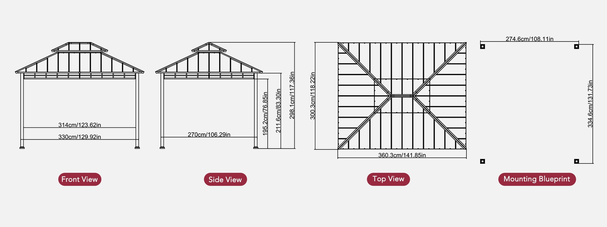 SUNJOY 10x12 Heavy-Duty Hardtop Gazebo with Mosquito Netting & Wood-Look Beams