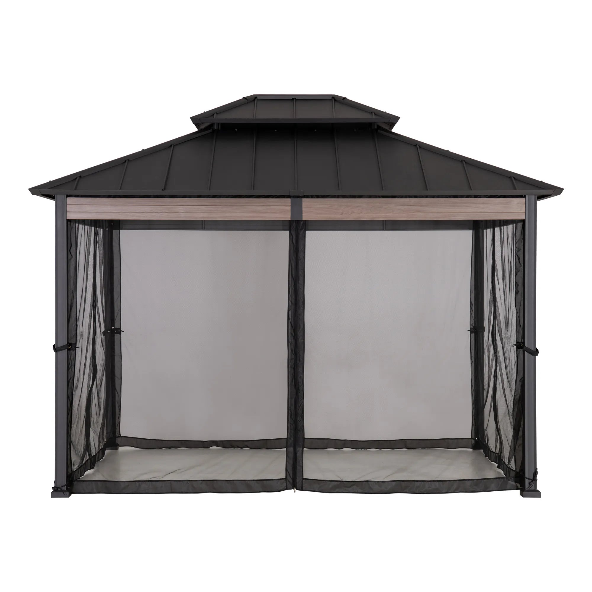SUNJOY 10x12 Heavy-Duty Hardtop Gazebo with Mosquito Netting & Wood-Look Beams