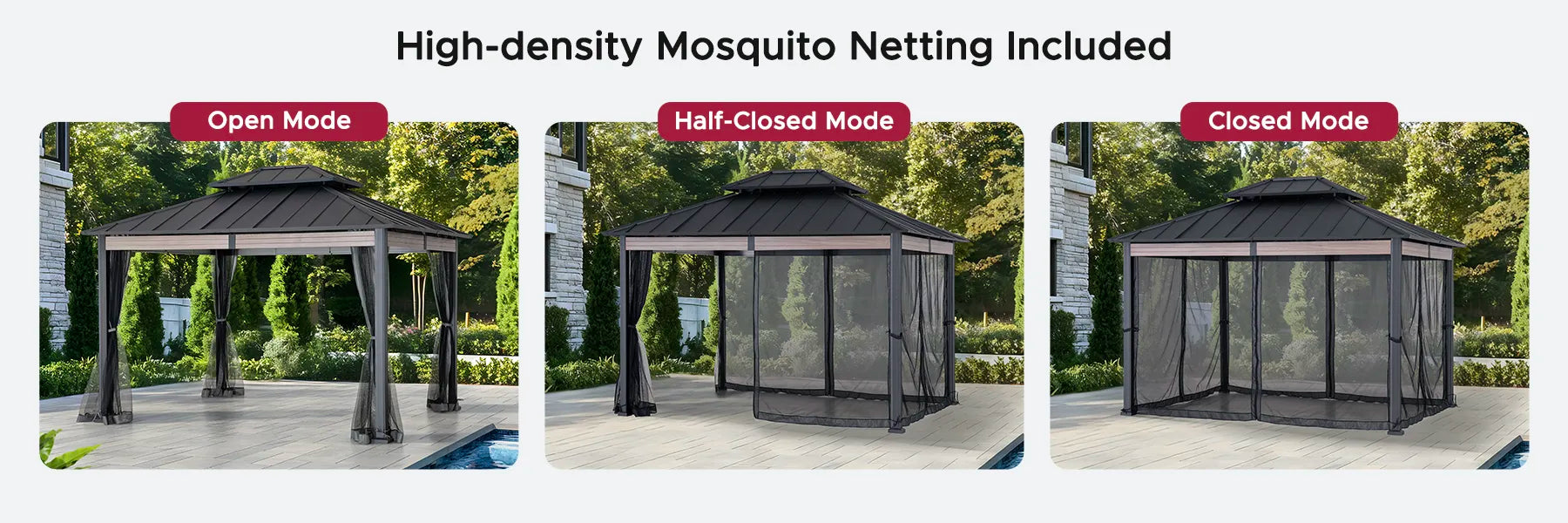 SUNJOY 10x12 Heavy-Duty Hardtop Gazebo with Mosquito Netting & Wood-Look Beams
