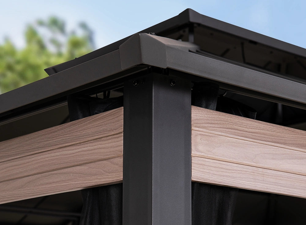 SUNJOY 10x12 Heavy-Duty Hardtop Gazebo with Mosquito Netting & Wood-Look Beams