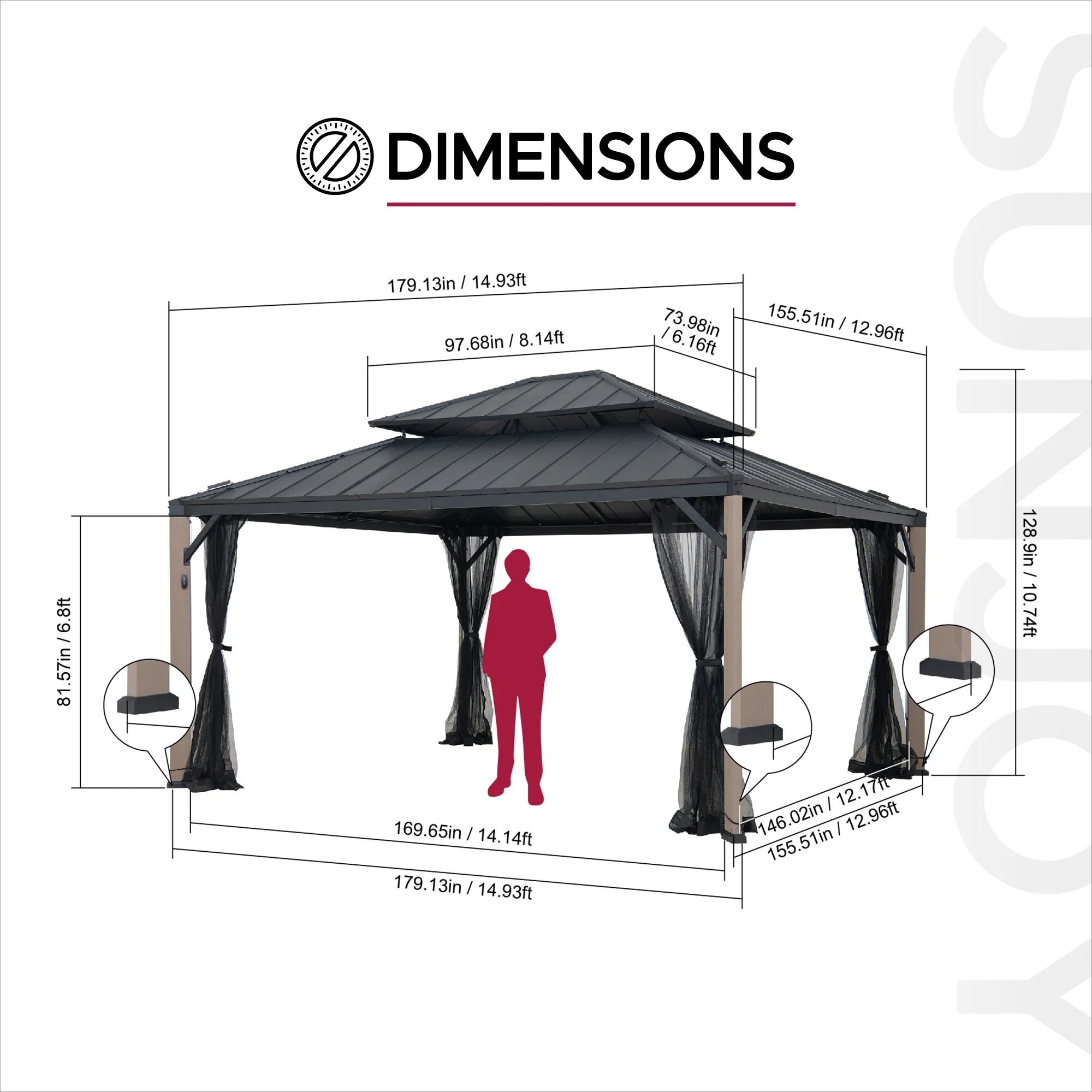 Stanwood Solar Lighting Dual-Roof Gazebo, 13x15