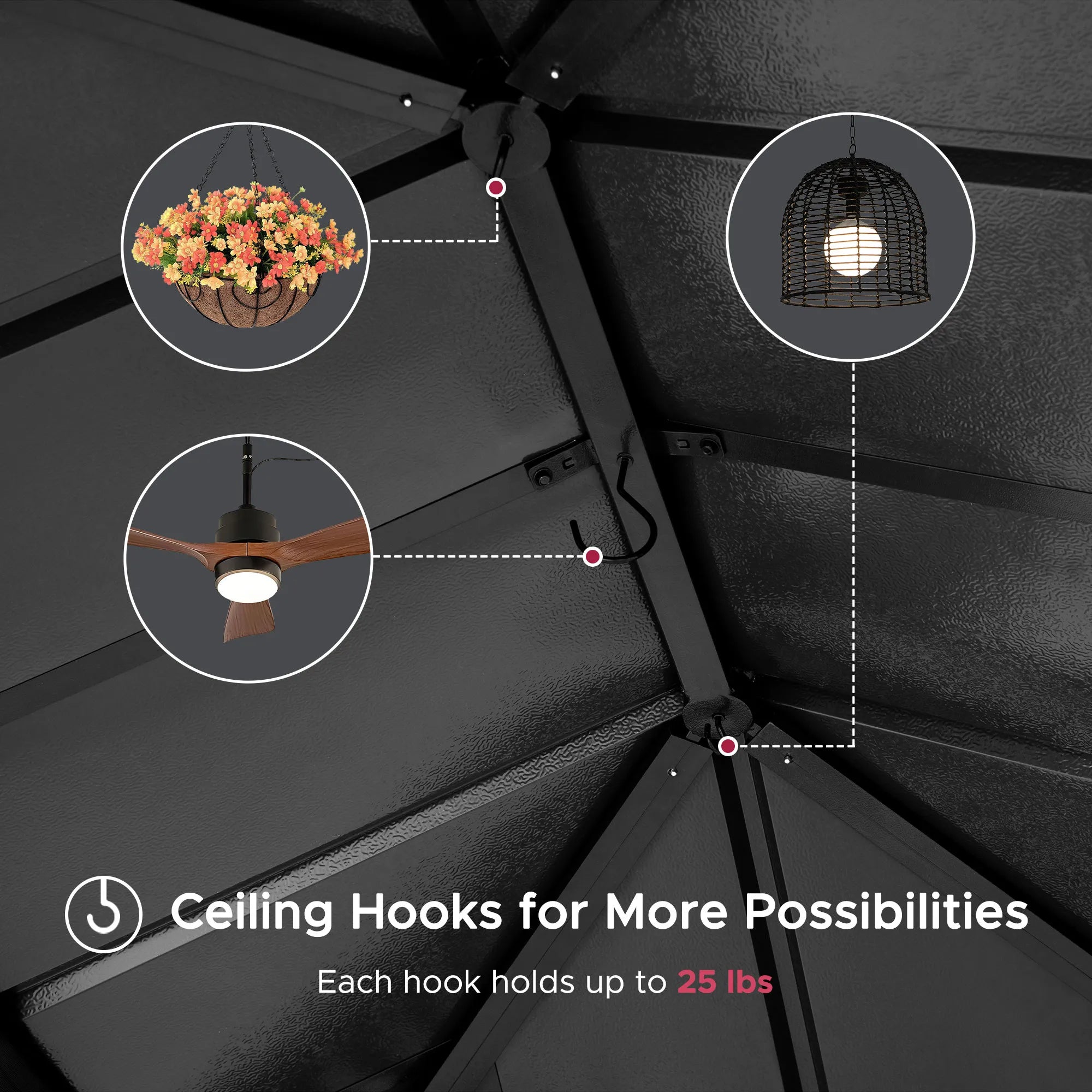 SUNJOY Kingston 12x10 Gazebo with Netting & Curtain | Steel Roof - Woodgrain Aluminum Posts